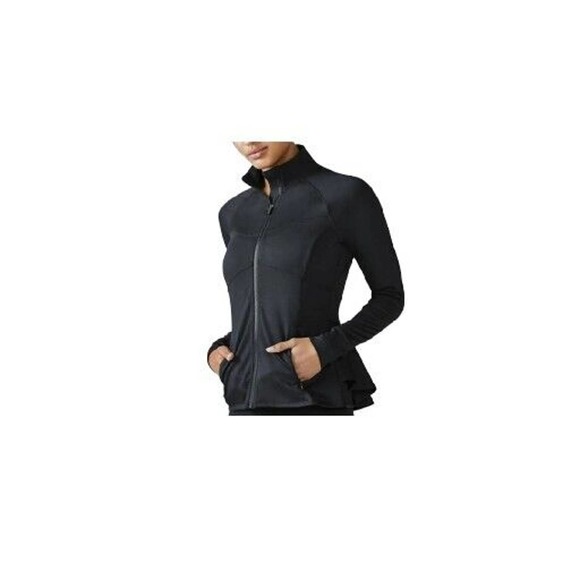 Fabletics Women's Michaela Peplum Sz Xs Ruffle Black Work Out Zip Up Jacket C103 - Picture 1 of 6